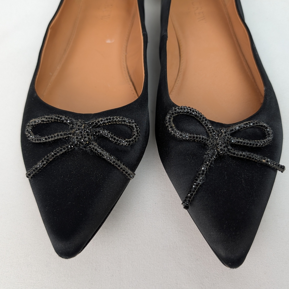 J. Crew Black Satin Pointed Toe Bow Flats - Picture 5 of 13